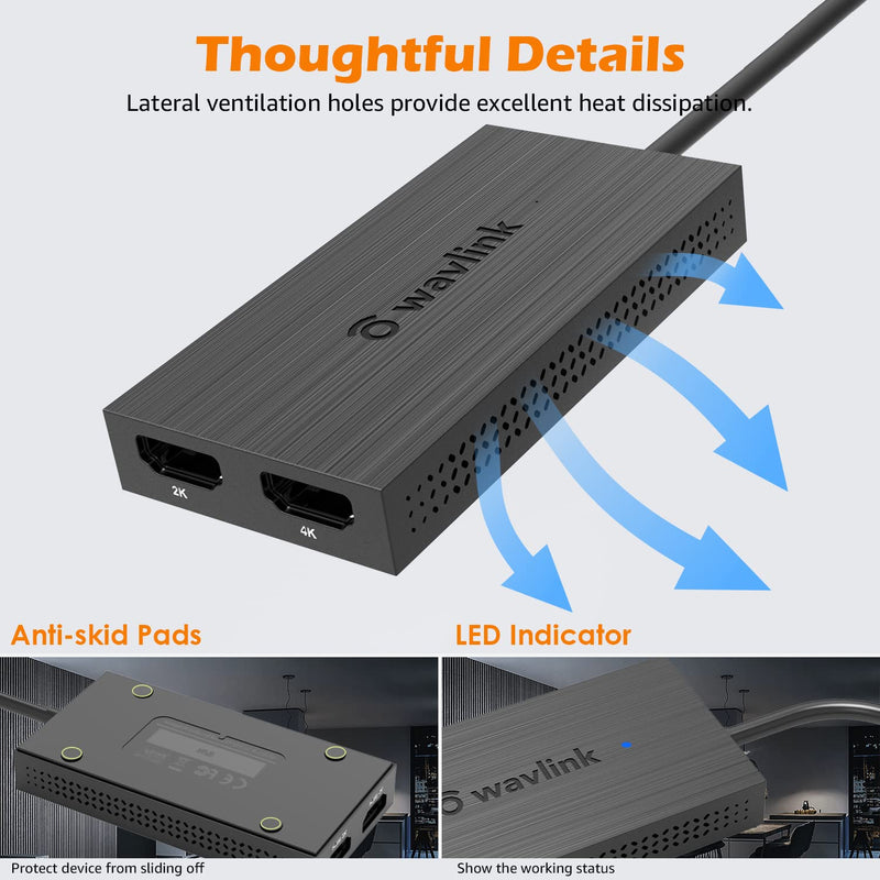 WAVLINK USB 3.0 to HDMI for Dual Monitors, USB C to HDMI Universal Video Graphics Adapter, 4K@30Hz, 1080p@60Hz, Thunderbolt 3/4, for Windows 7/8/8.1/10/11, Mac OS 10.10x or Above, Chrome OS, Android USB to 2 HDMI