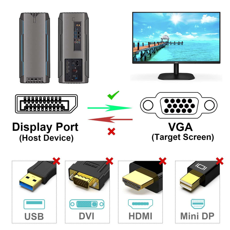 BENFEI DisplayPort to VGA 3 Feet Cable, Uni-Directional DP DisplayPort Computer to VGA Monitor Cable Male to Male Gold-Plated Cord Compatible with Lenovo, Dell, HP, ASUS and Other Brand 1 PACK