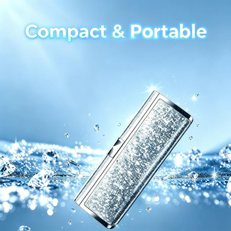 Lipstick Shape Wireless Earbuds, Sparkling Silver Crystal Decor Mini Earphones with Portable Charging Case,Clear Audio in-Ear Headphones, Elegant for Women