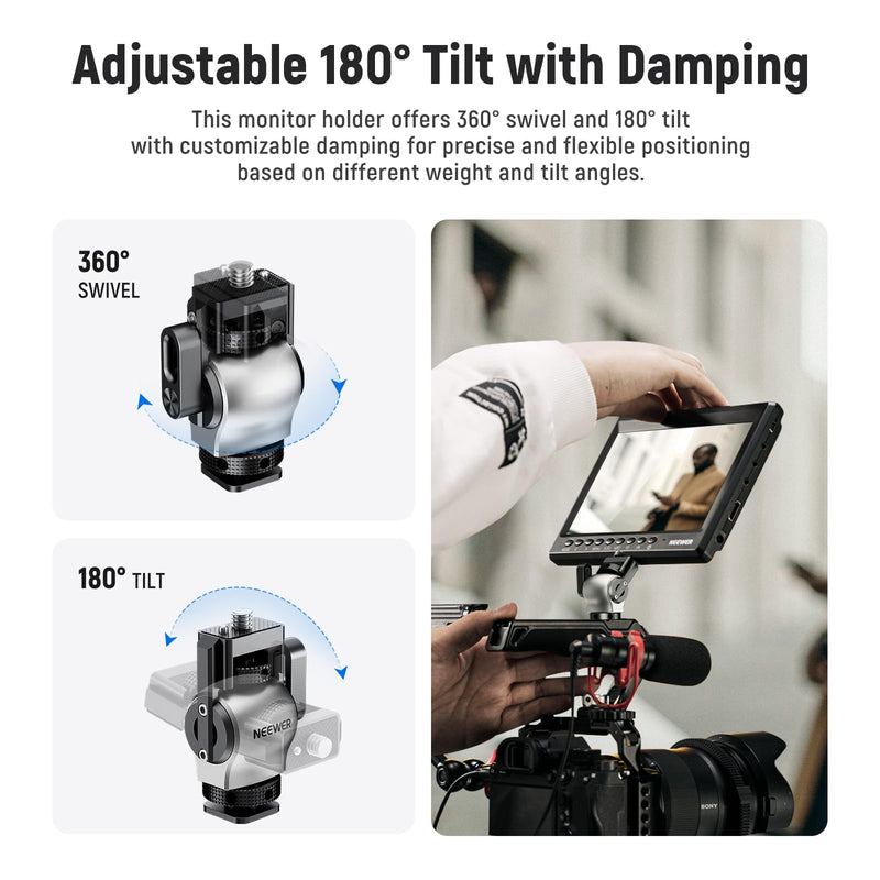 NEEWER Color Blocking Camera Monitor Mount with Cold Shoe, Anti Twist 1/4" Screw, 360° Swivel 180° Tilt Damping, Compatible with Atomos Ninja V 5"&7" Field Monitor Compatible with SmallRig Cage, MA013