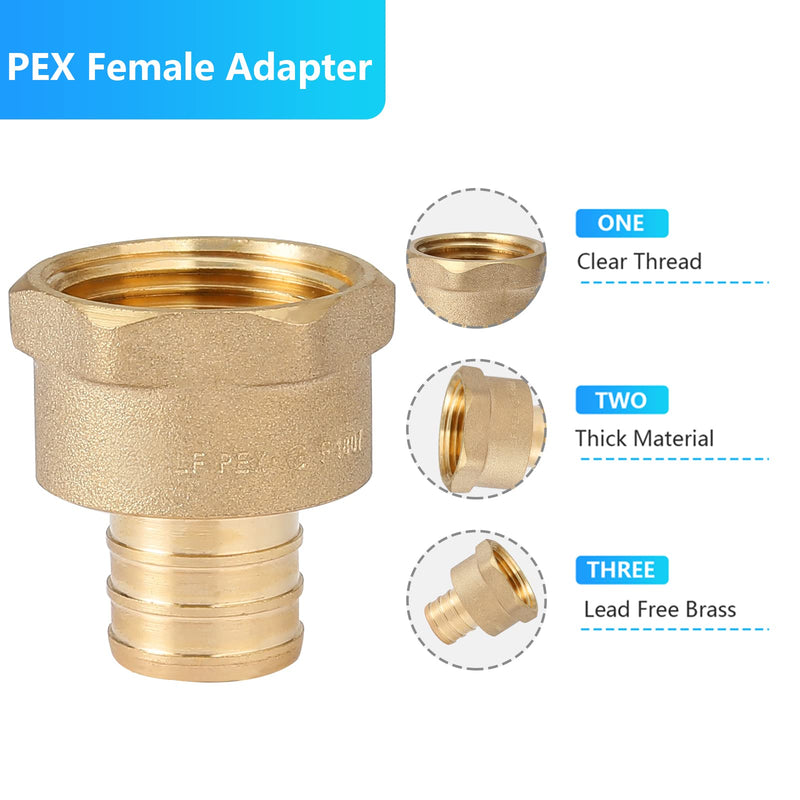 [AUSTRALIA] - (Pack of 5) PEX 3/4" x 3/4" NPT Female Threaded Adapter,Brass Pex Crimp Adapters Fitting for PEX Pipes in Plumbing Jobs(PEX1807044-5Pack) 3/4Inch(5Pack) Female Adapter 