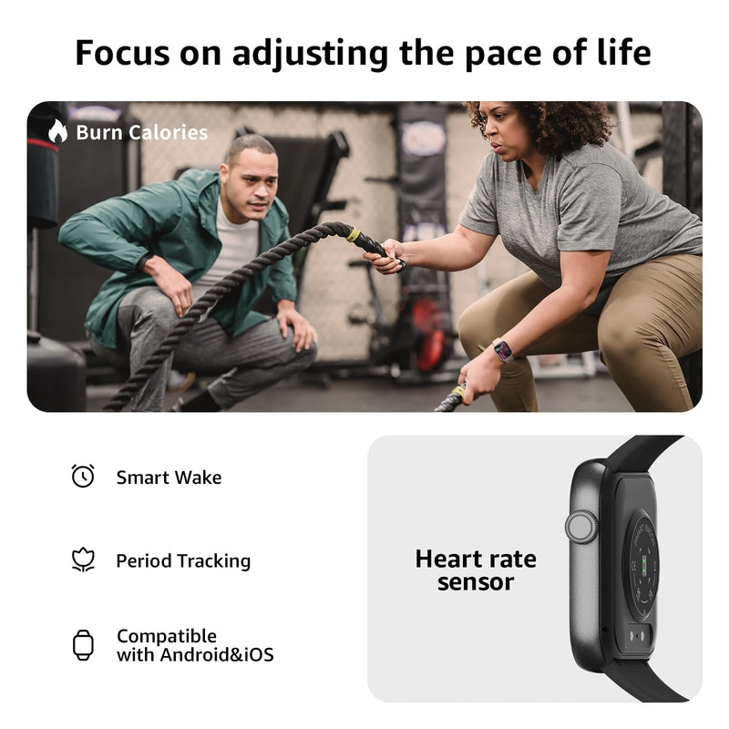 Smart Watches for Men Women, 1.85" HD Touchsreen, Bluetooth Calling, 5 ATM Water-Resistance, 140+Sports Modes, Health, Fitness & Sleep Tracker, Timer, Pedometer, FitnessWatch for Android/iOS Black