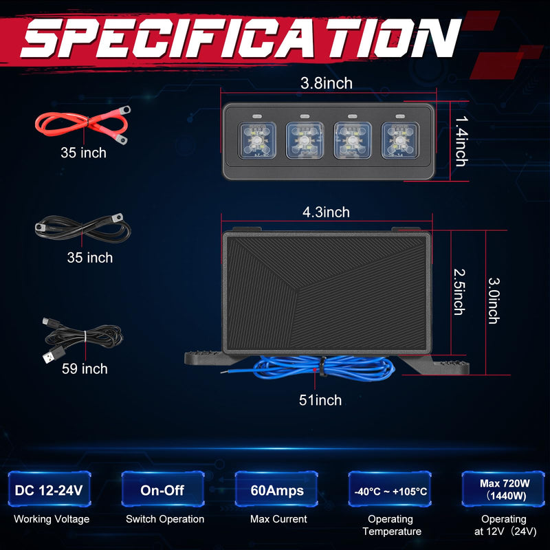 [AUSTRALIA] - OFFROADTOWN 4 Gang Switch Panel Wireless Remote Control 4 Light Modes Multifunction Controller System Compact Mini Relay Switch Box Offroad Light Switch Panel for Trucks UTV ATV SUV Pickup Jeep Boat 