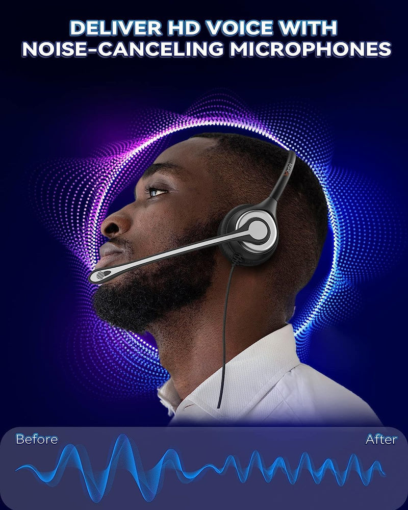 [AUSTRALIA] - Wantek Corded Telephone Headset Dual w/Noise Canceling Mic + Quick Disconnect Compatible with ShoreTel Zultys NEC Aspire Dterm Nortel Norstar Meridian Siemens ROLM Packet8 Landline Deskphones(602QS2) Binaural QD 602QS2 