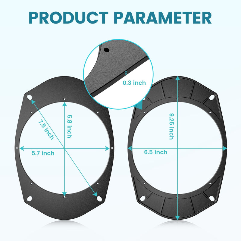 6X9 to 6.5 inch Door Speaker Adapter for Select 1994-2014 Chrysler/Jeep/Dodge Vehicle Rear/Front Speaker, 6.5 inch Aftermarket Speaker Spacer Ring Installation Plate Converter, 1 Pair