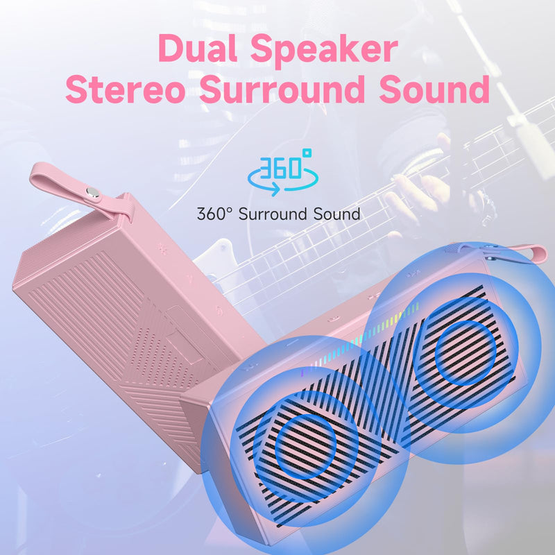 [AUSTRALIA] - HOTTABLET Bluetooth Speaker Wireless Portable IPX5 Waterproof for Home Party Outdoor Beach, Pink 