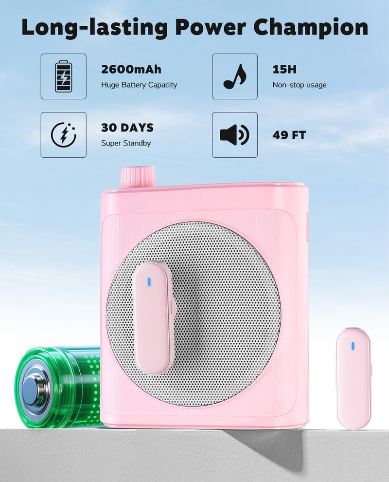 [AUSTRALIA] - Tearstone Voice Amplifier for Teachers with Wireless Magnetic Lavalier Microphone, Bluetooth Portable Rechargeable Speaker, 2 Mics for Classroom, Meetings, Speeches, Outdoor (Pink) Pink 