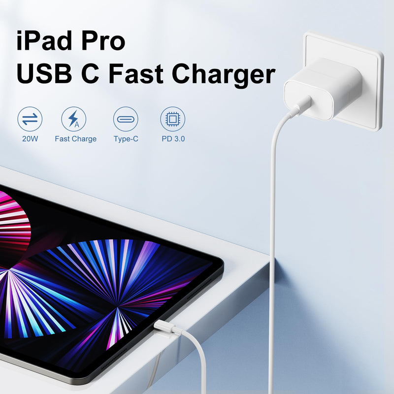[AUSTRALIA] - iPhone 15 Charger 10 Ft with 20w USB C Charger Block,2-Pack 20W Fast Wall Charger for 15/15 Pro/Pro Max/iPad Pro AirPods/Samsung and More, with 2 Pack 10ft USB-C Cable 2Pack-10FT White 