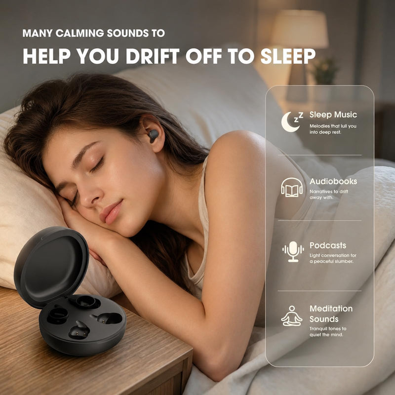 NE90 Wireless Sleep Earbuds for Side Sleepers – Smart Touchscreen Case with Built-in White Noise & AI Translation 164 Languages, Comfort Invisible Design, Sleep Timer Black