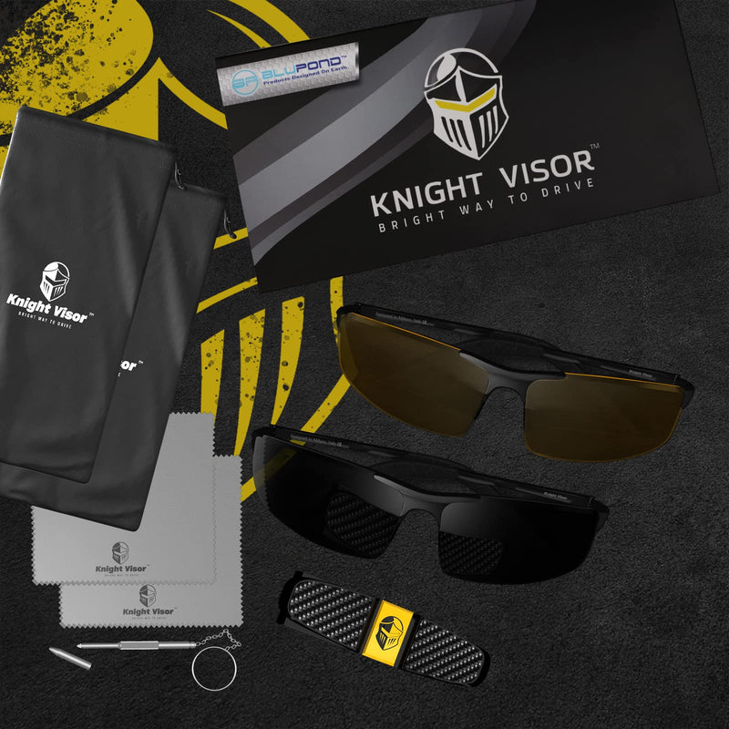[AUSTRALIA] - BLUPOND Set of 2 HD Day and Night Driving Glasses - Polarized Sunglasses and Yellow Night Vision Glasses With Car Clip Holder 1 Yellow Lens + 1 Black Lens 