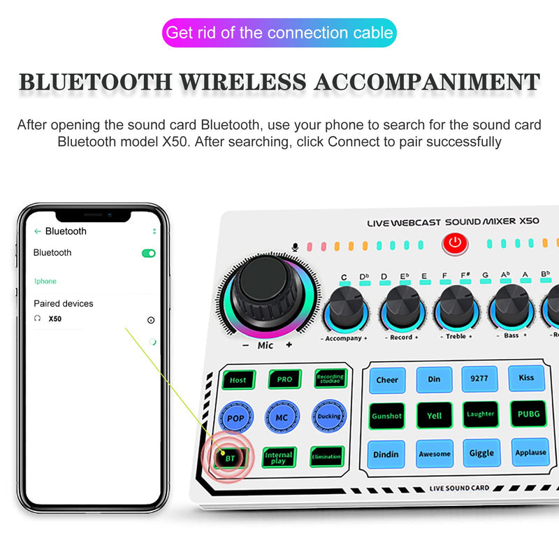 Portable Mixer,Professional Live Sound Card,Knob Design,Support for 12 Kinds of Warming Sound and a Key Mute,with Double Call Simple Port Design,Support for Two People Live at The Same Time