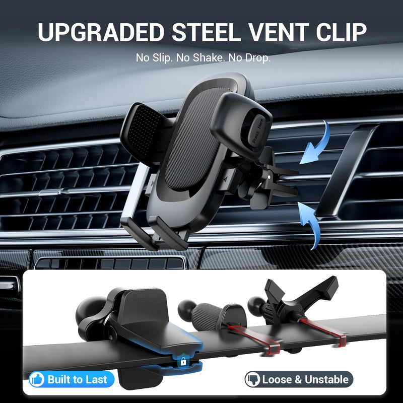 Fourpillars 2026 Upgraded Car Phone Holder Mount Strongest Suction & Clamp | Phone Holders for Your Car Mount with Suction Cup & Telescopic Arm Truck Stand Dashboard Windshield Vent iPhone & Samsung