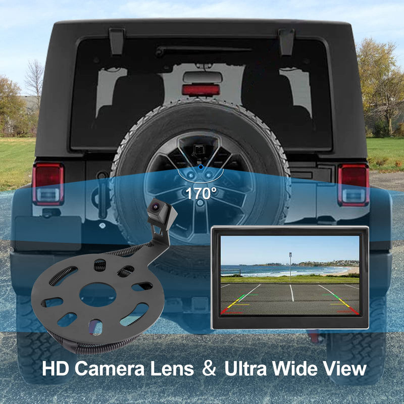 AUTOBABA Car Rear View Back Up Camera Reverse Camera with Wire Adapter | Compatible with 2007-2018 Jeep Wrangler Spare Tire Mount Waterproof Wide Angle Removable Camera