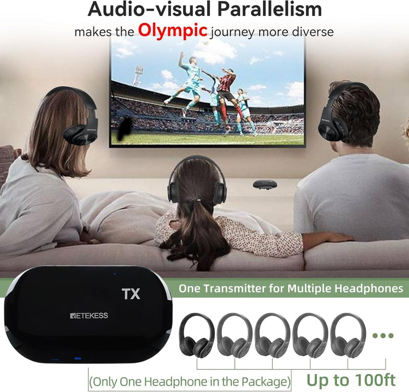 Retekess TA005 Wireless Headphones for TV Watching,TV Headphones for Senior | for Seniors, Elderly, Family, Support Stereo,A/B Channel,30m,Support AUX,RCA and Optical Input