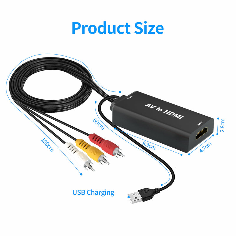 [AUSTRALIA] - RCA to HDMI, AV to HDMI Converter, 1080P Mini RCA Composite CVBS Video Audio Converter Adapter, Supports PAL/NTSC, Suitable for TV/PC/PS3/STB/Xbox VHS/VCR/Blu-ray DVD Player RCA to HDMI 
