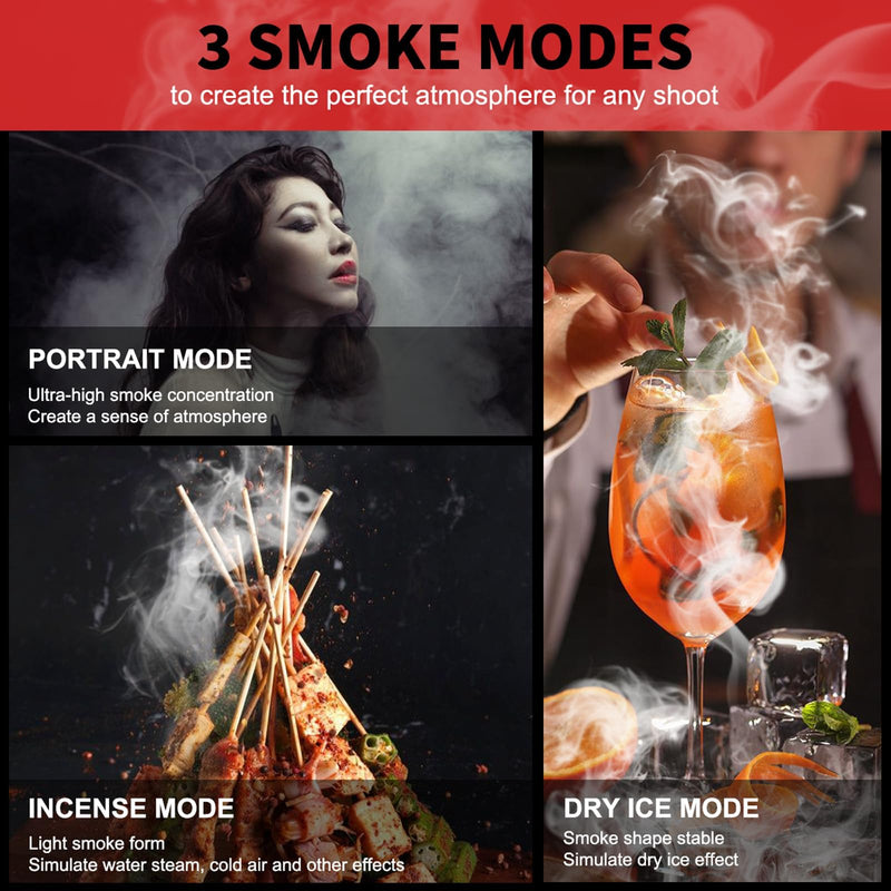 COOWOO Portable Mini Fog Machine, 3 Adjustable Modes, Handheld Fog Machine with Remote Control Fogger for TikTok Live Streaming, Youtube Short Videos, Photography and Parties, Model Smoke L