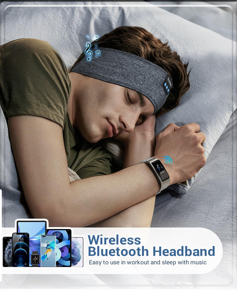 [AUSTRALIA] - Sleep Headphones Bluetooth Headband, Sports Wireless Earphones Music Sleeping Earbuds with HD Stereo Speaker for Mom Women Men Teen Running Cool Gadgets Unique Gifts Charcoal Grey 
