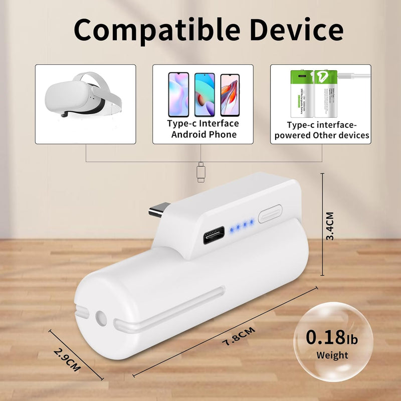 [AUSTRALIA] - Colelulu Battery Pack for Meta Quest 3 & Oculus Quest 2, 3400mAh Portable Charger Accessories fit VR Quest 3/2 Original Strap, Lightweight & Steady Charging Extend Extra 1-2H Playtime (White) White 