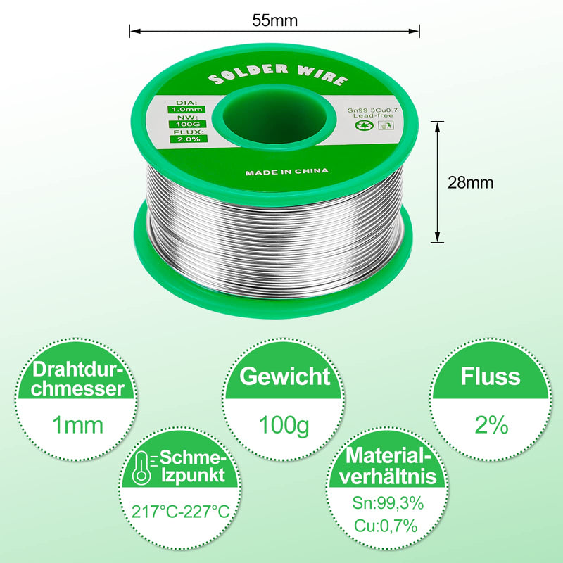 Gruiqrd Solder 1 mm, Solder Wire Electronics with Flux Sn99.3 Cu0.7, Solder Wire with Rosin Core for Electric Soldering and DIY (100 g) 1mm-100g