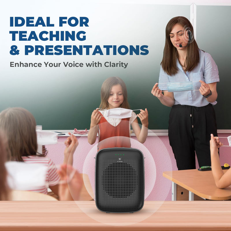 [AUSTRALIA] - Wireless Bluetooth Voice Amplifier for Teachers – 15W Portable Mini Amplifier Speaker with Wireless Microphone Headset, Personal Mic for Classroom, Teaching, Training & Public Speaking – A002 