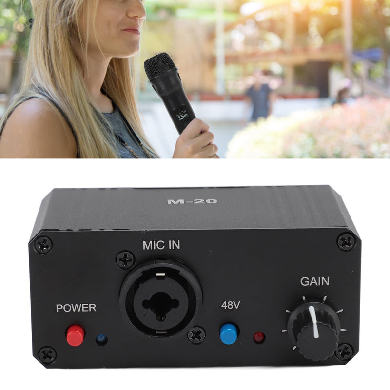 Microphone Preamp, 48V Power Mic Preamplifier XLR Output Microphone Preamp Booster, Mini Microphone Preamp for Dynamic and Condenser Mic