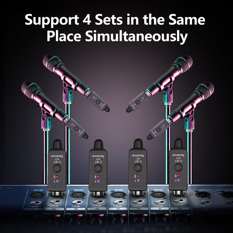 A11 Wireless Microphone System, 2.4GHz XLR Transmitter and Receiver for Dynamic Microphone, Audio Mixer, PA System, 100ft Range, Ultra-Low Latency, Rechargeable Battery (A11-2(2TX+1RX)) A11-2(2TX+1RX)