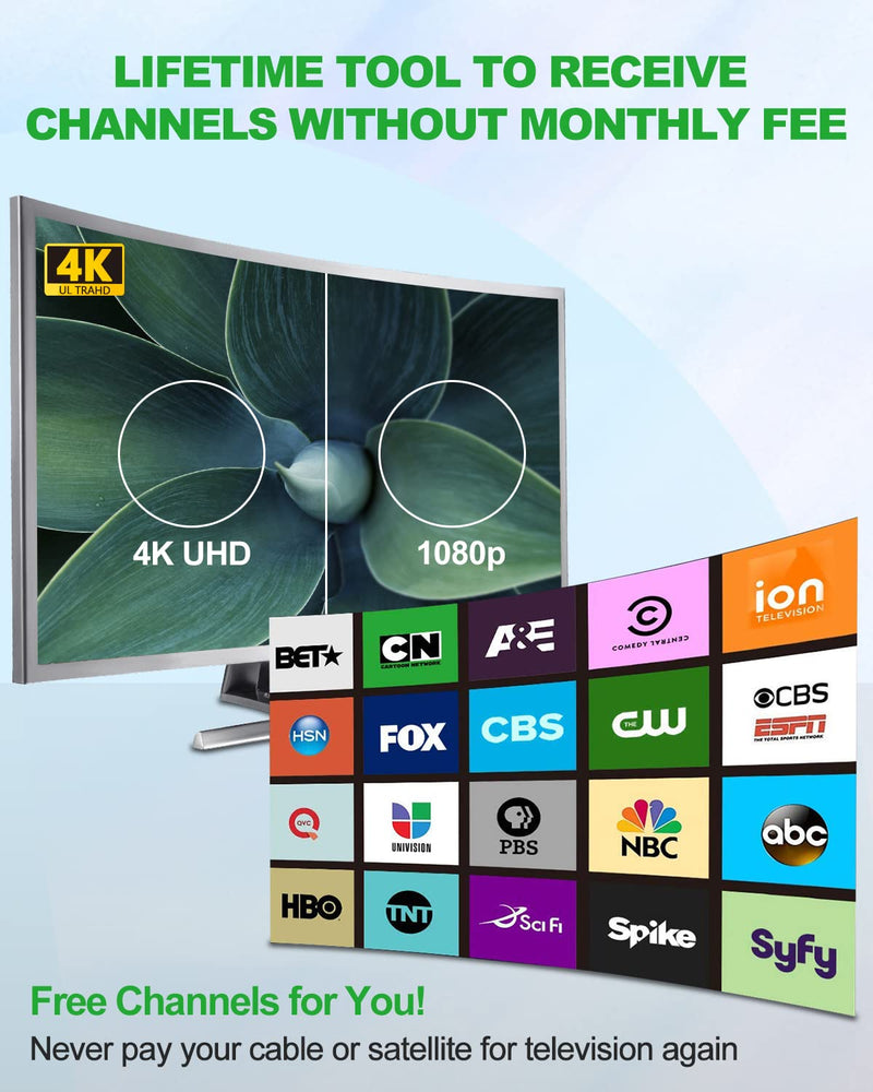 TV Antenna Indoor, Digital Amplified Indoor HDTV Antenna, 1080p VHF UHF Television Local Channels Detachable Signal Amplifier and 16.5ft Long Coax Cable White