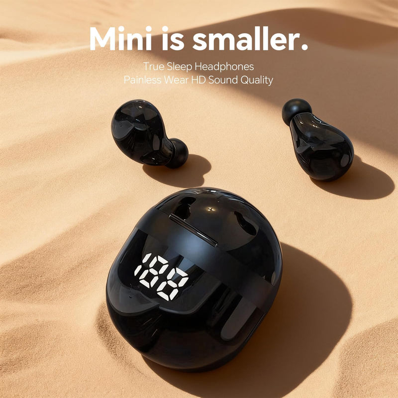 Small Mini Invisible Earbuds Small Mini Headphones Wireless Bluetooth | Low Profile Micro Smallest Tiny Discreet Hidden Earbuds for Work, Invisible Sleep Earphone Ear Buds for Small Ear Canals Black