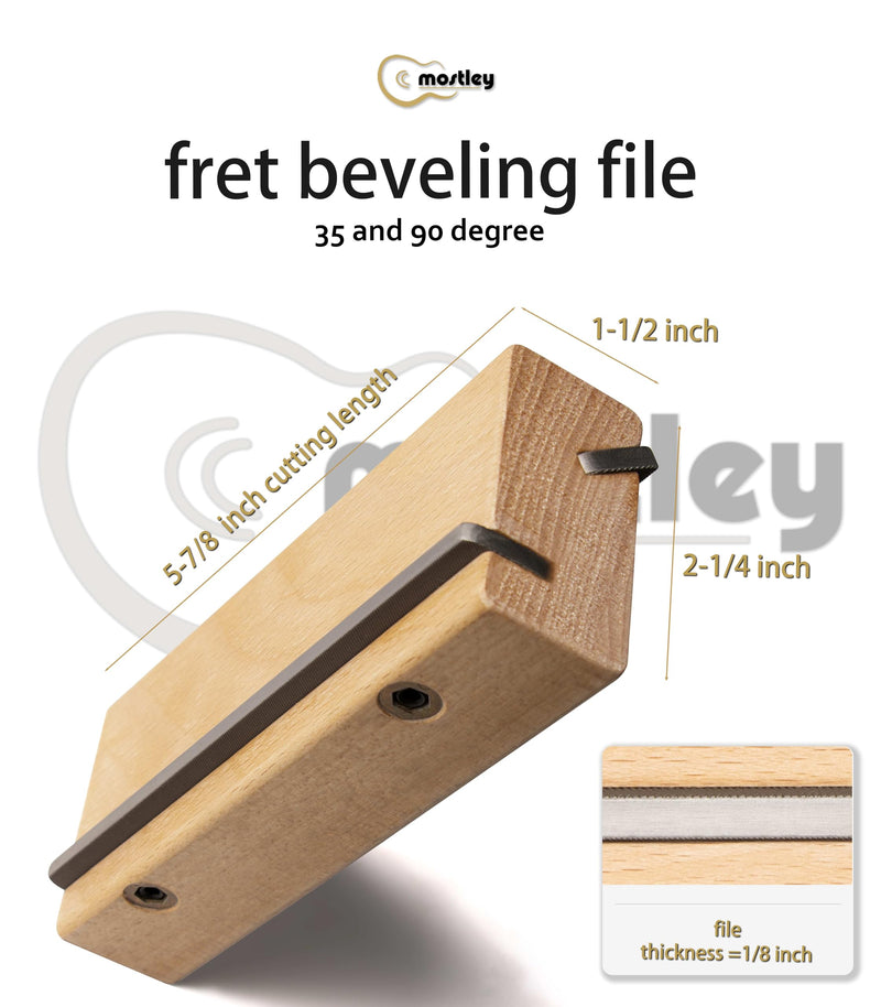 [AUSTRALIA] - Guitar 𝙁𝙧𝙚𝙩 𝙀𝙣𝙙 𝘽𝙚𝙫𝙚𝙡𝙞𝙣𝙜 𝙁𝙞𝙡𝙚 Angled 35/90 Degree, Removable Frets Edge Dressing File, Luthier Fretting Sprout Beveler Tool, Fret End Trimming File with Solid Wooden Handle 