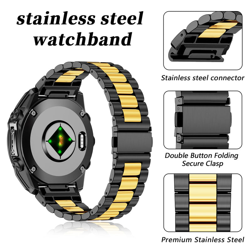 20mm Metal Watch Band Compatible With Fenix 8 AMOLED 43mm/Fenix 7S/6S/7S pro/6S pro/5S/5S Plus,Stainless Steel Quickfit Strap for Descent Mk3 Mk3i 43mm/epix Pro Approach S70 42MM/Descent Mk2s Black Gold