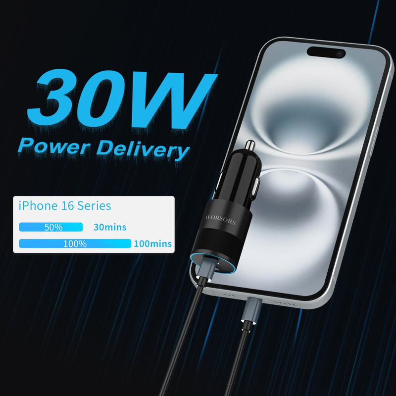 6 Pack 60W USB C Fast Car Charger 2-Port Adapter for iPhone/Android Phones | Dual 30W PD/PPS 12V Cigarette Lighter Bundle Charging for iPhone 17 16 15 14, iPad, Samsung Galaxy S26 S25, Google Pixel 10 9