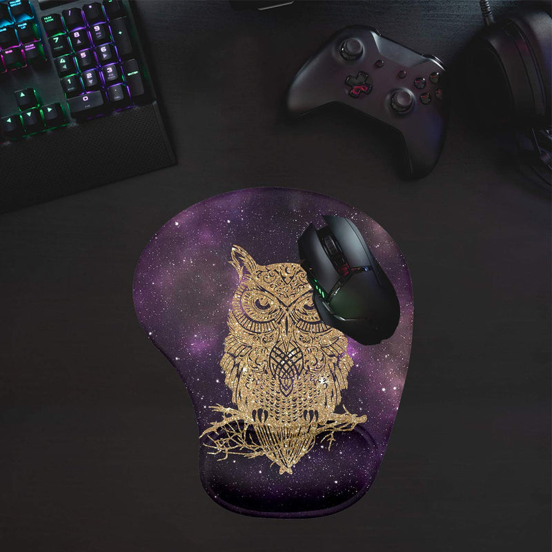 2 Pack Gaming Mouse Pad and Coaster, Ergonomic Mouse Pad with Wrist Support Gel, Non-Slip PU Base, Easy Typing Pain Relief Effect, Suitable for Office and Home (Starry Owl) Starry Owl