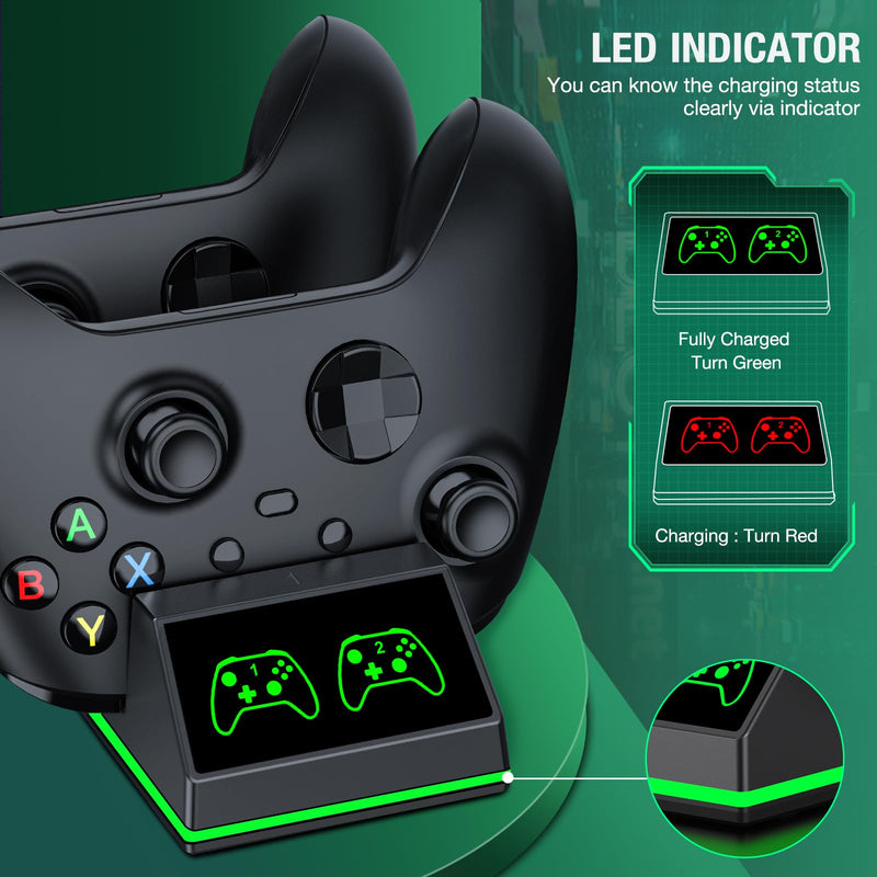 Controller Charger Station with 2x4320mWh Rechargeable Battery Pack for Xbox Series X/S Controller, Charging Dock for Xbox Controller Battery Pack with 4 Batteries Cover for Xbox One/X/S/Elite Black One