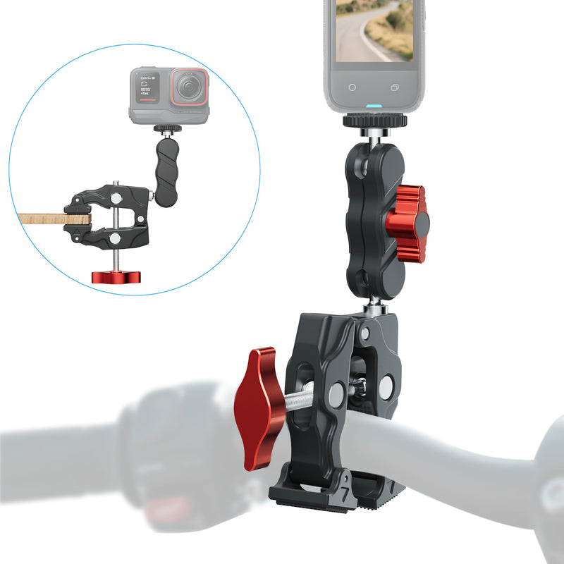Clamp Camera Mount for DJI Osmo Action 6 5 4 360 Nano for Insta360 X5 X4 Air Go Ultra for Gopro Hero 13 12 11 MAX 2 Metal Fence Motorcycle Bike Mount Handlebar 1/4" Threads Accessories