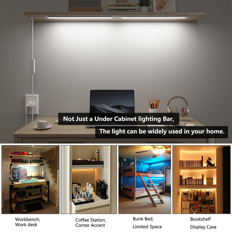 LED Under Cabinet Lighting USB Plug in Cabinet Lights,3 Levels CCT(3000K/4000K/6000K),Ultra-Thin 12Inch - 2X Dimmable Indoor Light Bar Linkable for Under Counter,Desk,Shelf,Closet,Workbench,8W,720LM 12''-2x-LED Bars