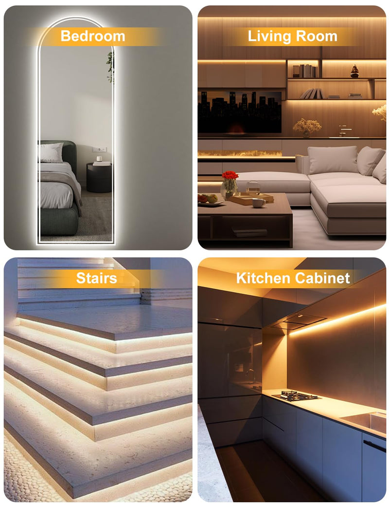 [AUSTRALIA] - COB LED Strip Light 16.4ft, Dimmable 2300K-6500K White CCT Tunable, DC 24V Cuttable LED Tape Light, High Density 3040 LED 36W CRI 90, APP Remote Control, Music Mode, For Home DIY, Living Room, Bedroom 