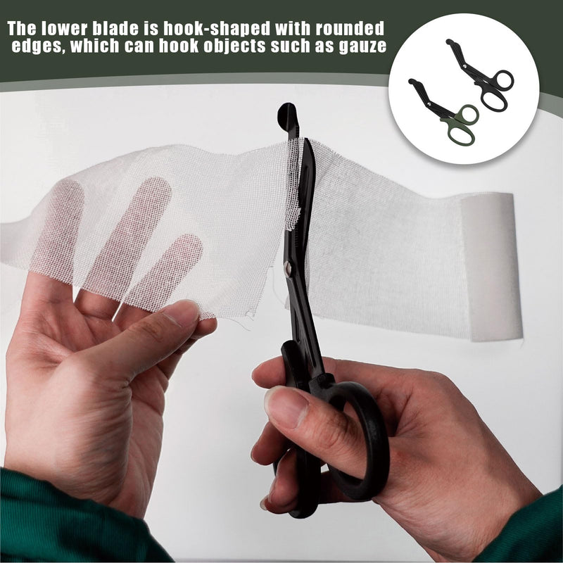 Pack of 2 Medical Bandage Scissors, Rescue Scissors, Bandage Scissors, Nurse, CModern, Ambidextrous, Stainless Steel, Black + Green, 15 cm