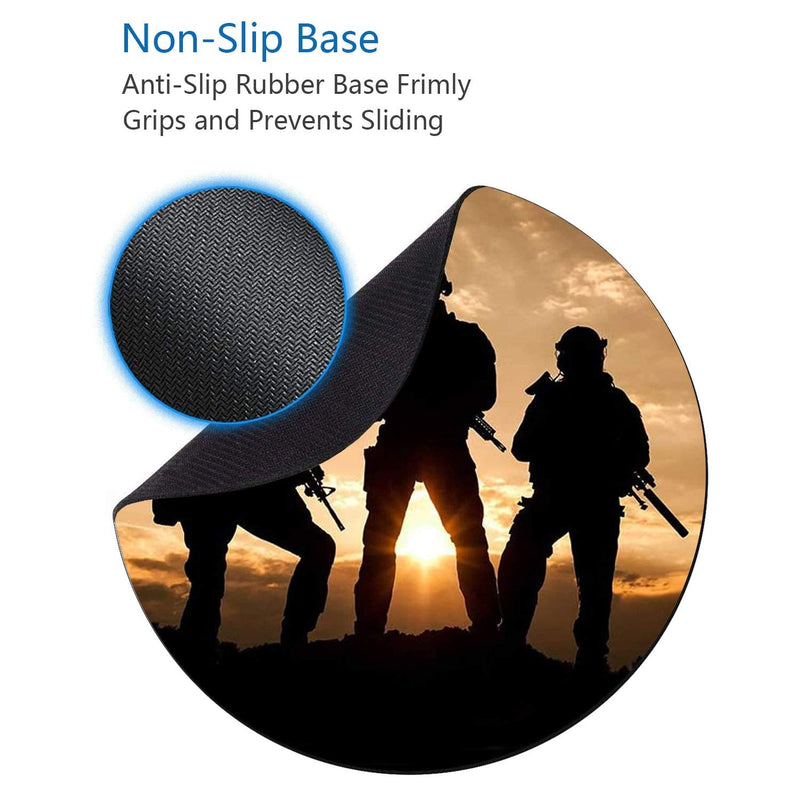 Round Mouse Pad with Coasters Set, American Army Troops Military Design Mouse Pad, Non-Slip Rubber Base Mouse Pads for Laptop and Computer Office Accessories