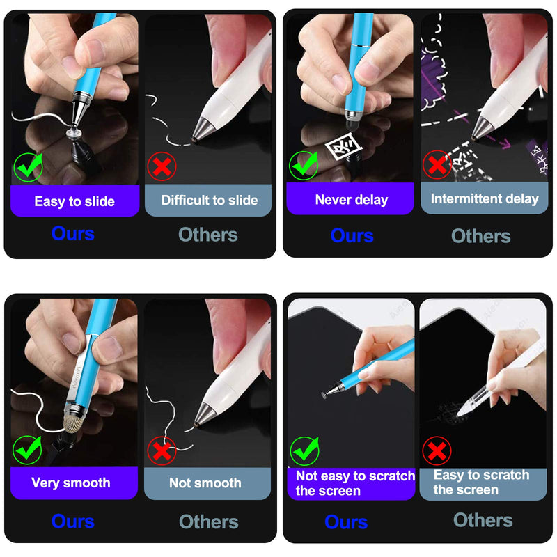 Stylus Pen for iPad - Penyeah [4-in-1] High Sensitivity and Precision Touch Screen Stylus Disc Tip,Black Rubber Tip & Mesh Fiber Tip Universal for All Capacitive Touch Screen Device - Light Blue
