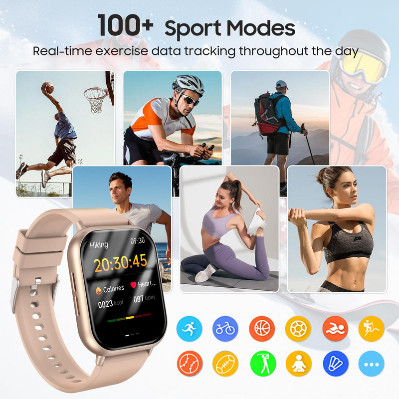 Smart Watch for Men Women - 2.01" HD Touchscreen with Bluetooth Calling, Fitness Tracker Watch 24/7Heart Rate/Blood Pressure/Sleep Monitor, IP67 Waterproof Sport Watch, Android iOS Phones (Pink) Pink