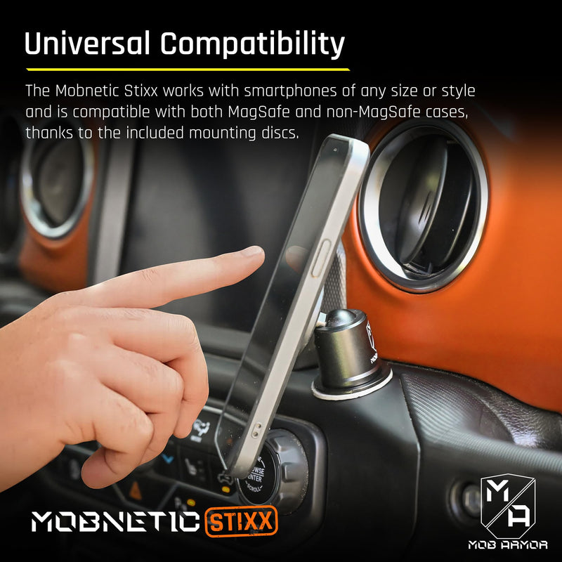 Mob Armor MobNetic Stixx - Phone Holder for Your Car, Magnetic Phone Mount for Trucks, Jeeps, and More - 90º Tilt & 360º Rotation, Compatible with iPhone & Android Smartphones