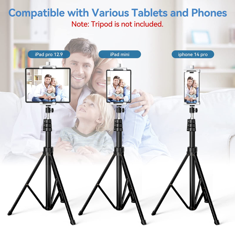 KDD iPad and Phone Tripod Mount Adapter with Ball Head, White Tablet Mount for Tripod, 360 Rotatable iPad Holder Clamp fit iPad Pro 12.9, iPad Air Mini, Galaxy Tab, Surface Pro, Selfie (5.3-10.6’’)