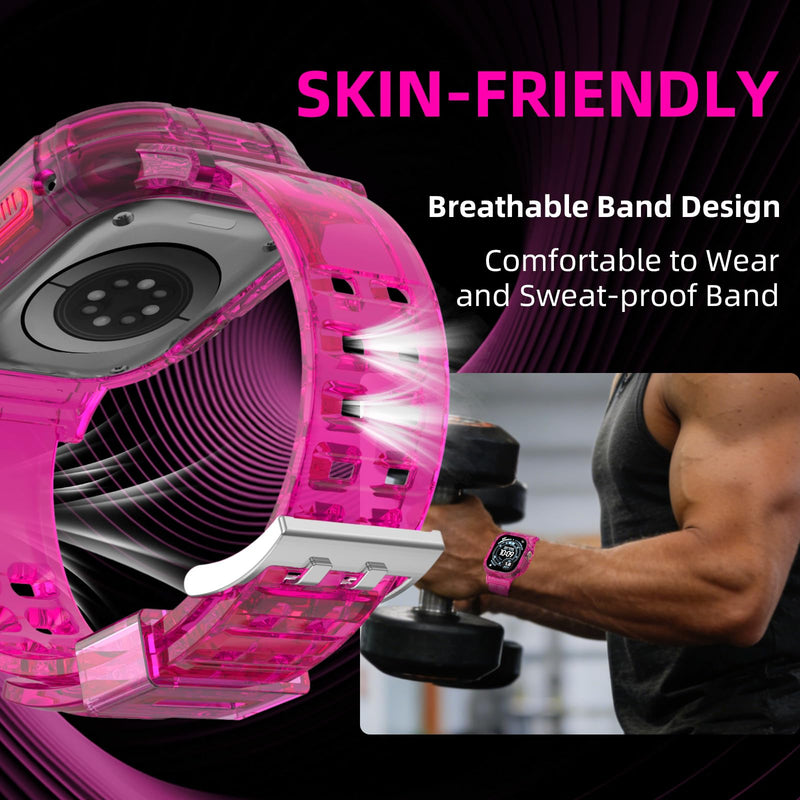 iMangoo Sports Band with Bumper Case for Apple Watch Ultra 3/2/1 49mm Pink | Transparent TPU Protective Bumper Cover Sweatproof Scratch Resistant Rugged for iWatch 49 mm Men Women