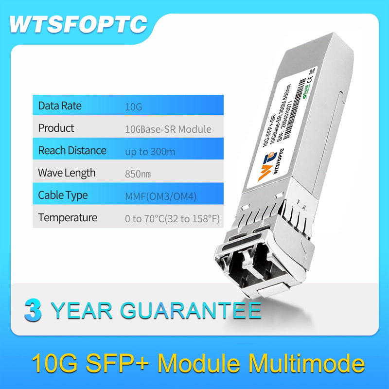 10G SR SFP Transceiver 2 Pack, 10gb Optical SFP+ LC Module Multimode 300m | 10Gbe SFP Module MMF 850nm, Compatible with Cisco SFP-10G-SR, Meraki, Mikrotik, Ubiquiti, Open Switches (NOT for Intel) 2 Pack)10G-SR: 300m