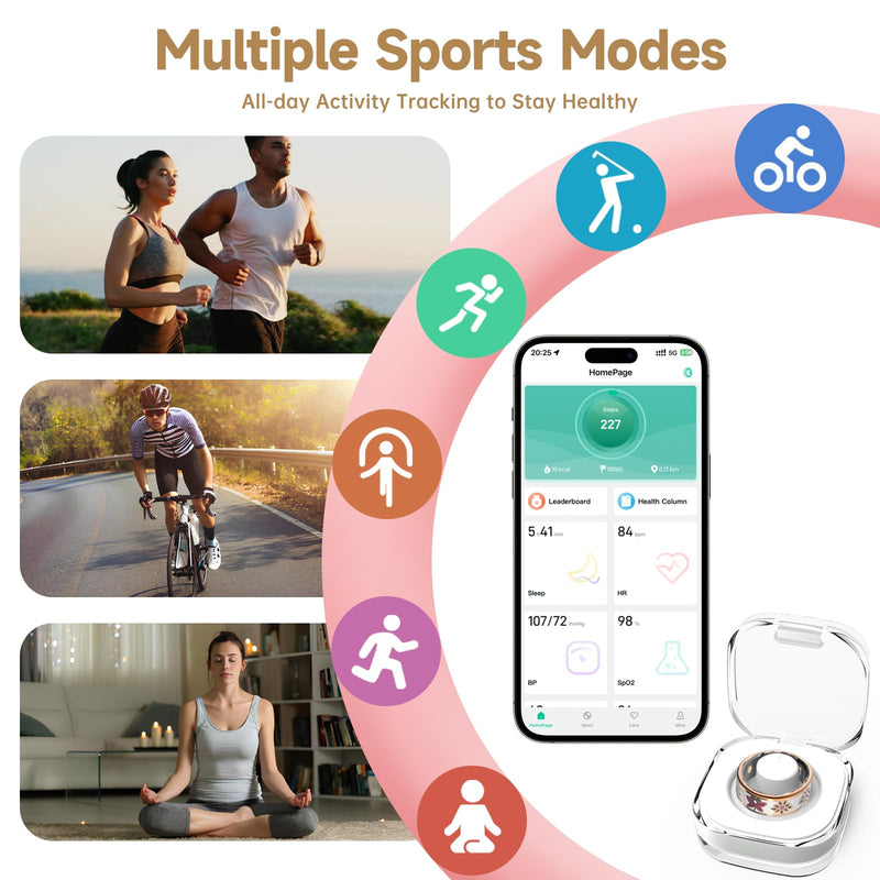 Enamel Craft Smart Health Rings for Women Men, Sleep Tracker with Heart Rate, Blood Oxygen, Fitness Ring for Activity Monitoring, No Subscription (Enamel Color, 9)