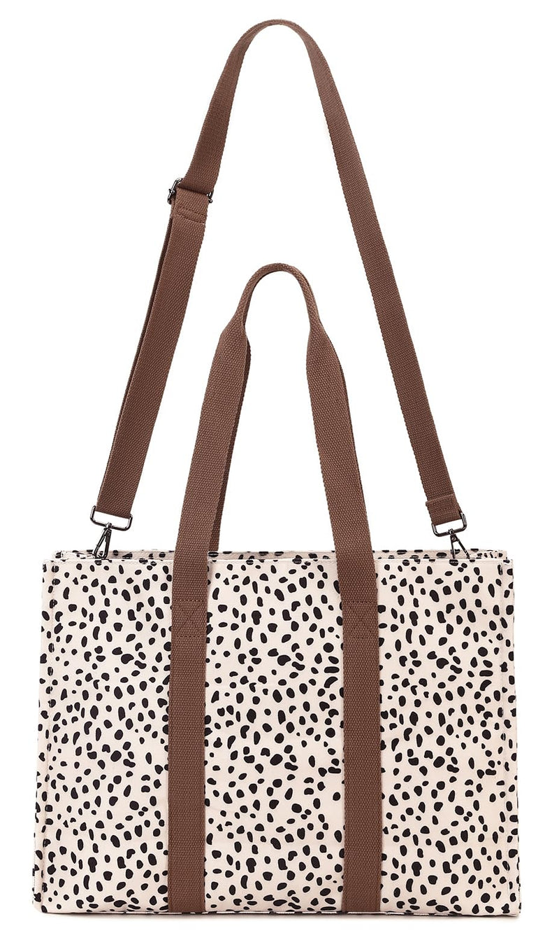 Laptop Tote Bag for Women Work 15.6 inch Canvas Shoulder Bags Computer Messenger Purse Teacher Handbag Office Briefcase Leopard - Apricot
