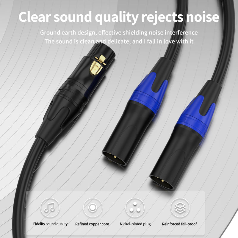 XLR Y Splitter Cable 2 Male to 1 Female, Microphone XLR Breakout Cable Balanced Left and Right Dual Male to Single Female, for Mixer/Speaker/MIC, 10FT-2Pack 1 Female to 2 Male