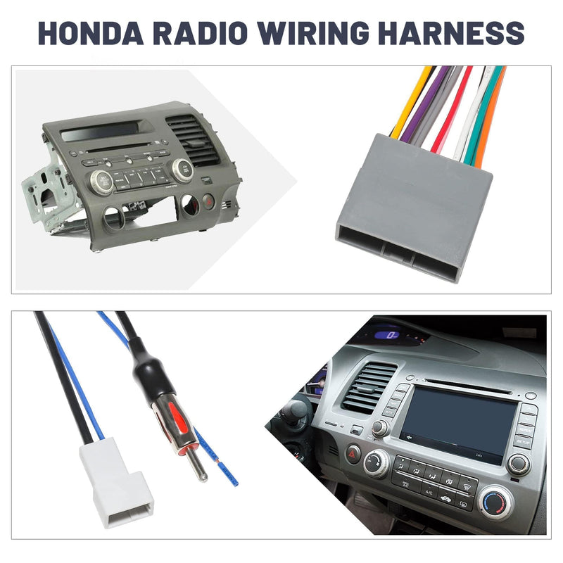 NuIth Double DIN Radio Dash Kits + Radio Wiring Harness Connector for 2006-2011 Honda Civic