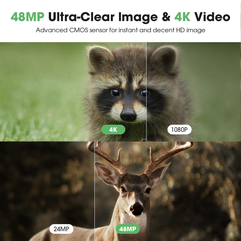 [AUSTRALIA] - Trail Camera: with Night Vision 4K 48MP 130°Wide-Angle Game Camera，0.05s Trigger Motion Activated Hunting Camera ，98ft IR Sensing ，IP66 Waterproof,for Outdoor Wildlife Surveillance & Home Security 