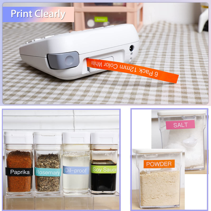 [AUSTRALIA] - Replacement for Brother P-Touch Label Maker Tape TZe 12mm 0.47 Ribbon Laminated TZ Colored Refills Compatible with Brother P Touch PT-D210 D220 H110 1000 1280 D400 Cube, 1/2" x 26.2', 6 Pack Pink/Blue/Yellow/Green/ Black/Lime Green 